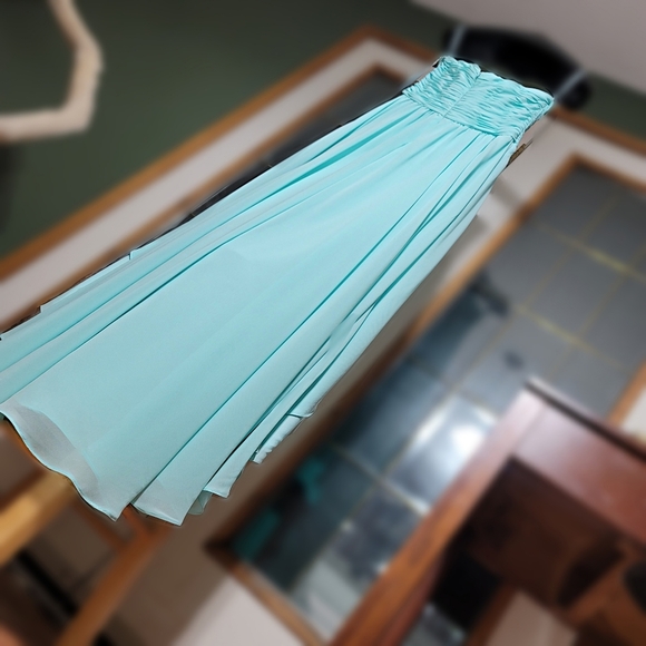 NWT High Low Chiffon Mori Lee Bridesmaid Dress Sweetheart Tiffany Blue Size US10 - Picture 2 of 9